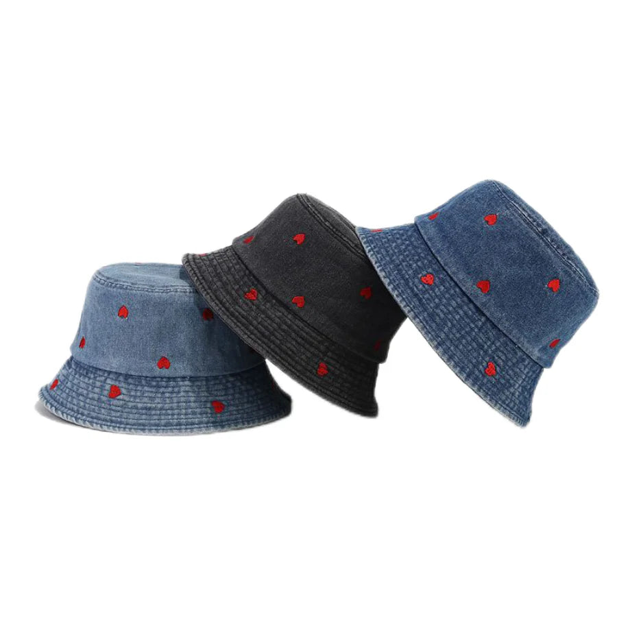 Spring Summer Strawberry Embroidery Denim Jeans Bucket Hat Legent Fisherman Hats for Women Foldable Sport Sun Beach Panama Caps