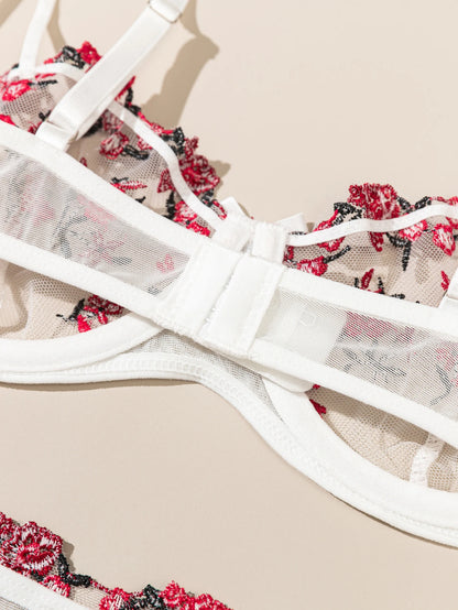 Night Beautiful Sexy Women 2 Piece floral Embroidery Underwear Sexy Erotic lingerie underwear Set