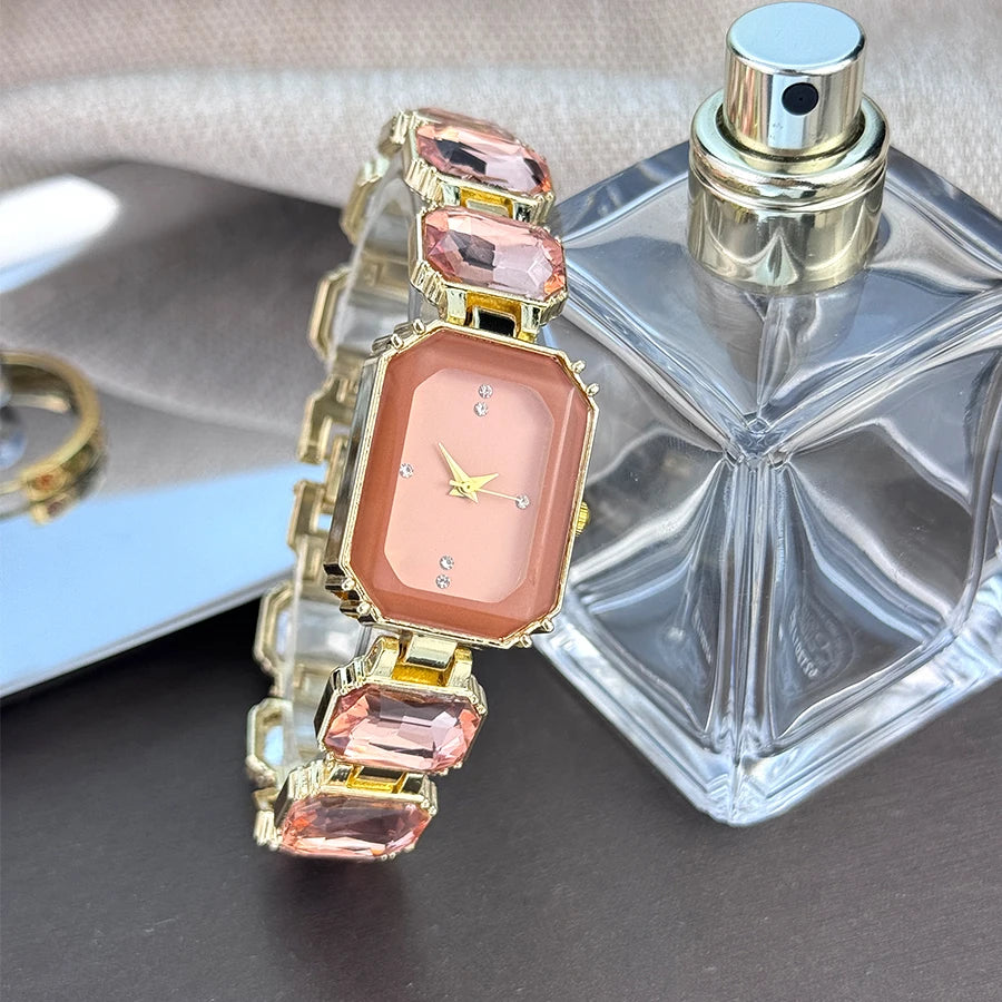 women's large section rhinestone chain rectangular color case rhinestone dial fashion European and American style ladies watch