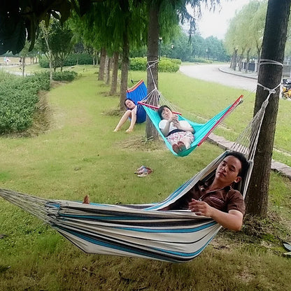 NewOutdoor Indoor Canvas Single Hammock Outdoor Camping Indoor Childrens Swing Thickened Striped HammockMulti Functional Hammock