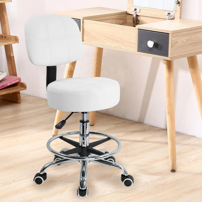 KKTONER Swivel Round Rolling Stool PU Leather with Adjustable Foot Rest Height Adjustable Task Work Drafting Chair with Back