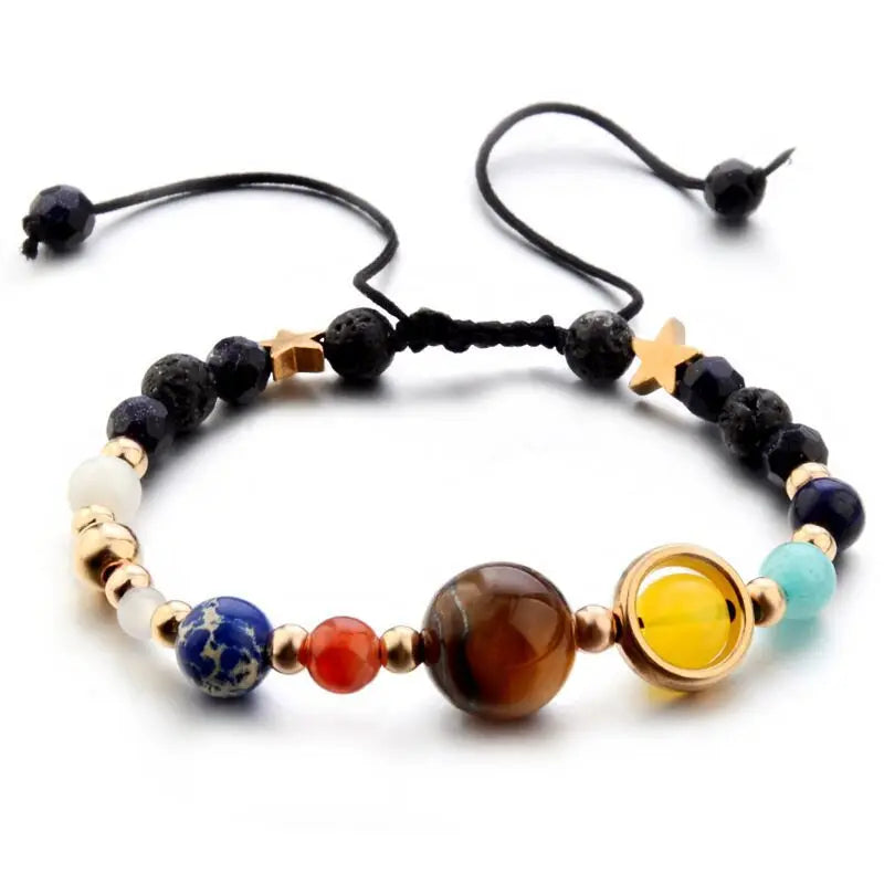Cosmic Galaxy Solar System Bracelet for Women Men Natural Stone Star Beads Nine Planet Bracelet Adjustable Bangle Couple Jewelry