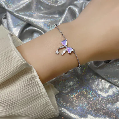 VENTFILLE 925 Sterling Silver Diamond-Studded Butterfly Bracelet Women's Fashion Temperament Flower Adjustable Bracelet