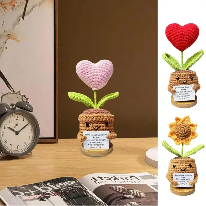 New Positive Energy Heart Flower Hand-woven Dolls Home Room Decor Hug Pocket Knitting Doll Positive Card Desktop Ornament Gifts