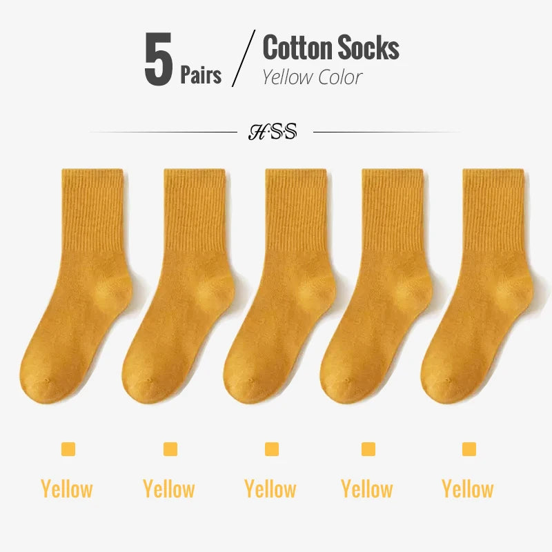 HSS 95% Combed Cotton Socks Men Business Dress Long Socks Casual Solid Color Spring Summer Black White Unisex Socks Comfortable