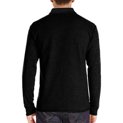 Spring Trend Men's Long Sleeve Casual Tshirt Solid Lapel Button Up Pullover Tops Autumn Turn Down Collar Bottoming Polo Shirt