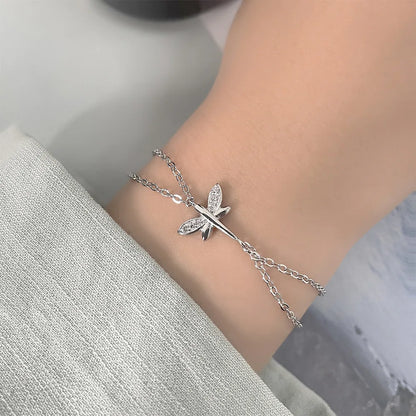 VENTFILLE 925 Sterling Silver Diamond-Studded Butterfly Bracelet Women's Fashion Temperament Flower Adjustable Bracelet