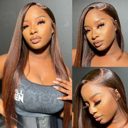 Chocolate Brown 30 32 Inch 13x6 Hd Lace Frontal Wig 13x4 Hd Lace Front Human Hair Brown Wigs Straight Human Hair Wigs For Women