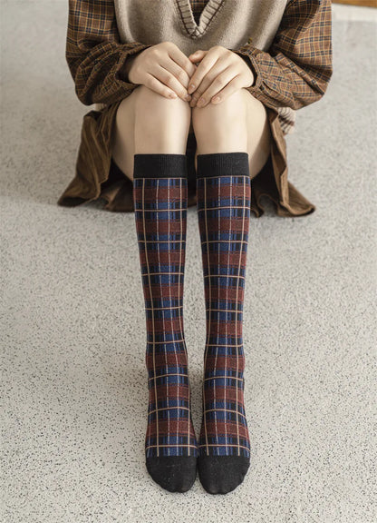 Stockings Women Harajuku Retro Vintage Plaid Long Socks Stocking JK College Style School Girls Cotton Knee Socks Women Stockings