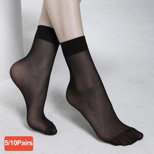 Hot Sale! 5/10 Pairs High Quality Women Velvet Socks Pack Female Summer Thin Silk Transparent Sexy Ankle Nylon Socks Set