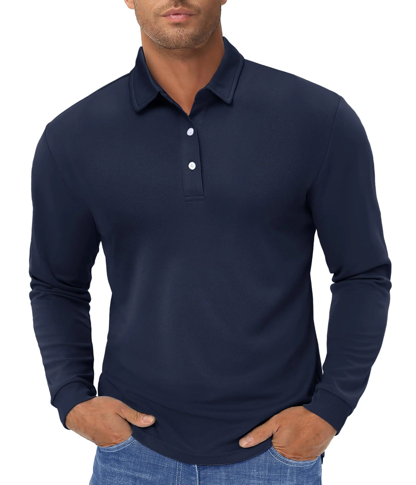 TACVASEN Long Sleeve Polos Quick Dry T-shirts Mens Breathable Sports Tees Casual Golf Polo Shirts Work T-shirt Pullover Tops Man