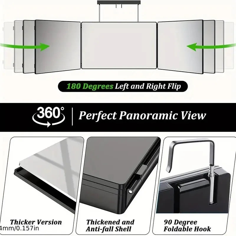Tri-fold Wall Mounted Makeup Mirror,Portable Styling Mirror for Travel,Bedroom,Bathroom,Diy Haircut Tool Accessories