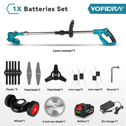 YOFIDRA 100-135cm Electric Lawn Mower Foldable Trimmer Pruning Cutting Garden Power Tool For 21V 18V Battery With 2 Battery