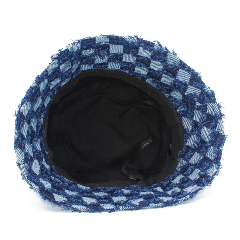 Spring Summer Strawberry Embroidery Denim Jeans Bucket Hat Legent Fisherman Hats for Women Foldable Sport Sun Beach Panama Caps