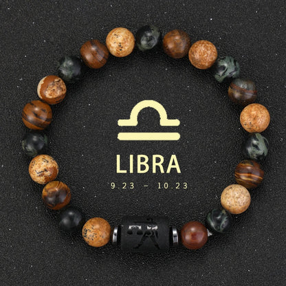 12 Zodiac Bracelets Natural Stone Cancer Virgo Leo Libra Bracelet Couples Friendship Gifts Bracelets Jewelry pulsera hombre