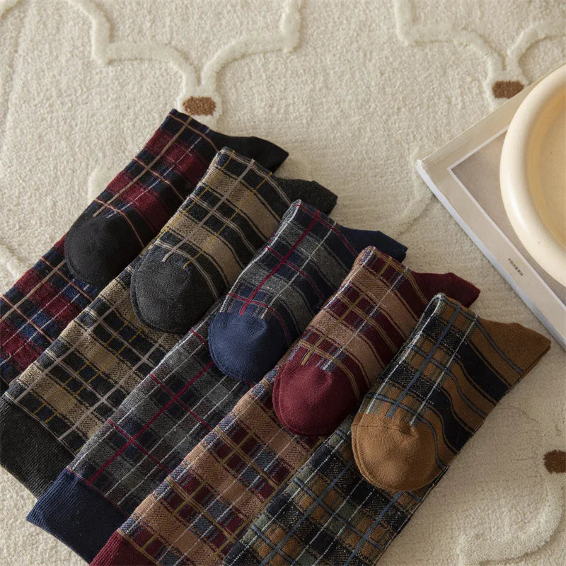 Stockings Women Harajuku Retro Vintage Plaid Long Socks Stocking JK College Style School Girls Cotton Knee Socks Women Stockings