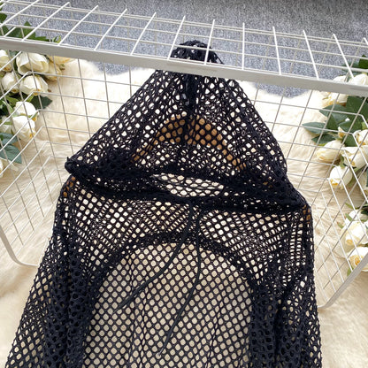SINGREINY Summer Knitted Hooded Cadigans Women Long Sleeve Thin Streetwear Irregular Outerwear Hollow Out Sun-proof Blouses