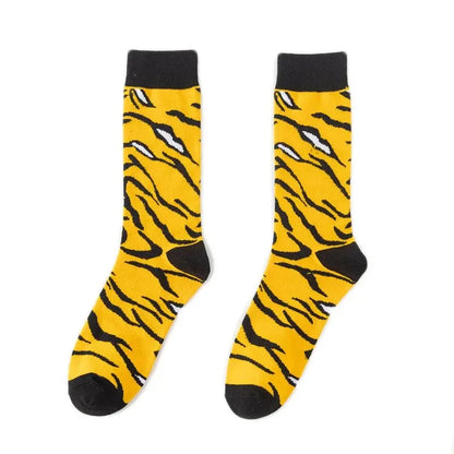 1 Pairs New Funky Skull Socks Men Tiger Cartoon Alien Novelty Hip Hop Orange Crazy Trend Socks Gift