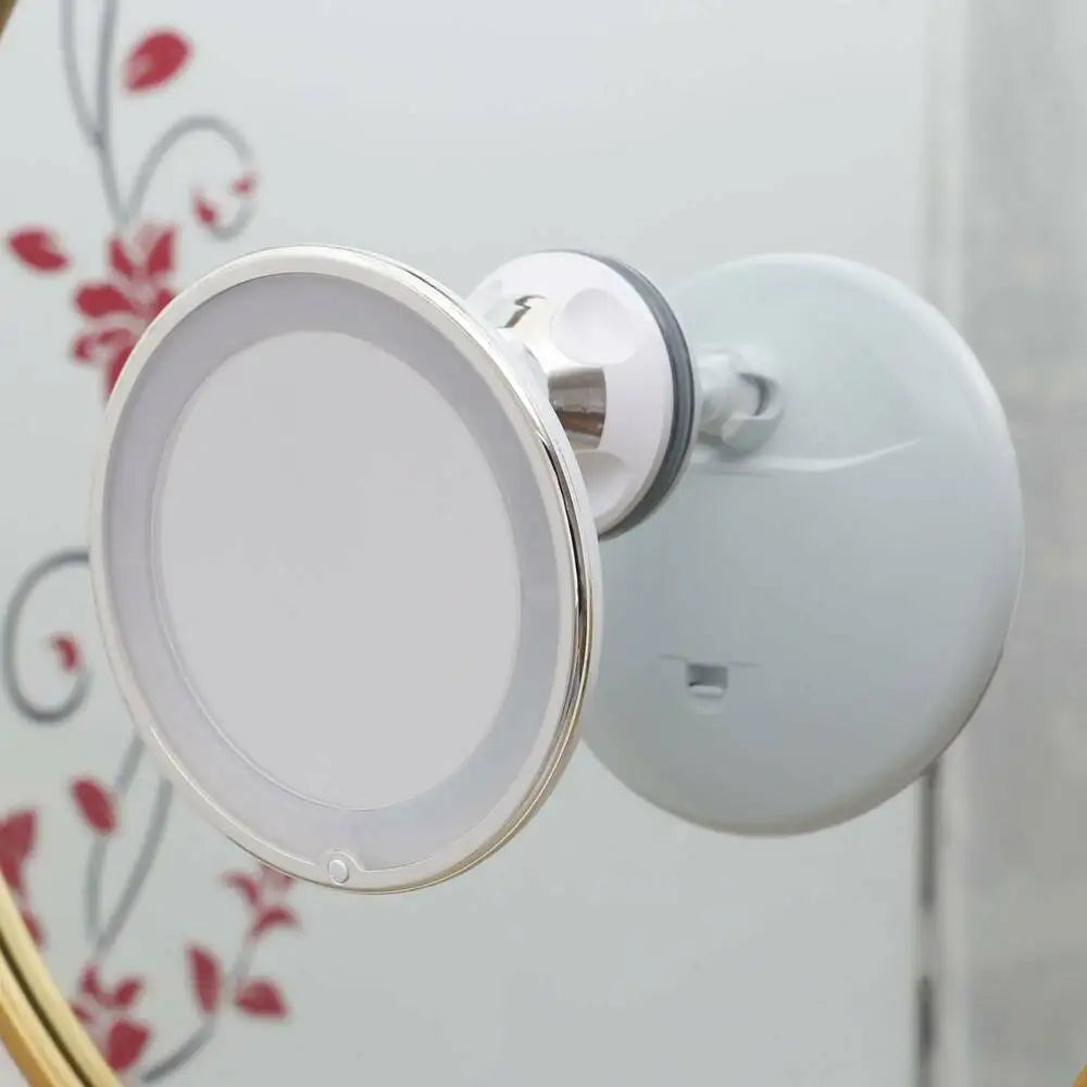 Flexible Gooseneck Makeup Mirror with LED Light 10X Magnifying Mirror Suction Cup Bright Diffused Light and 360 Degree Swivel