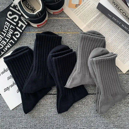New 5 Pairs Cool Men Black White Warm Socks Set Autumn Winter Male Solid Color Sport Short Socks For Men Dropshipping