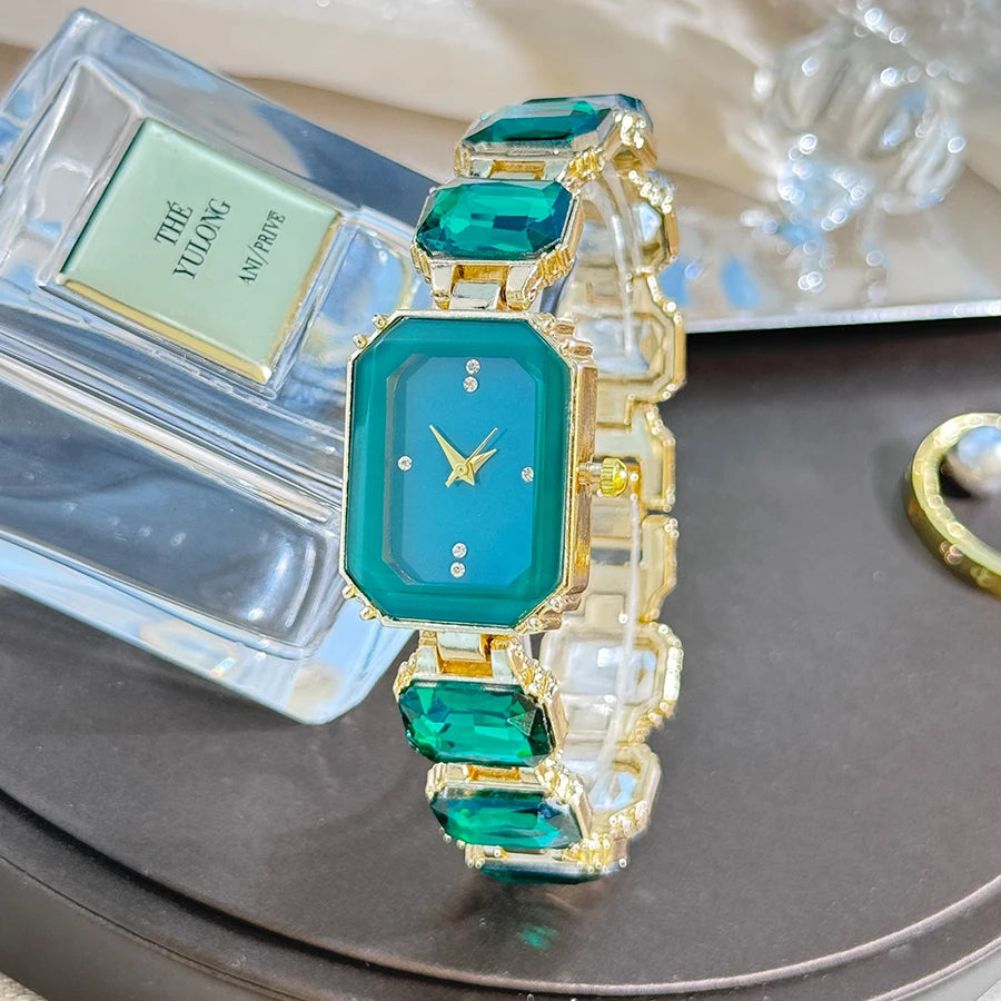 women's large section rhinestone chain rectangular color case rhinestone dial fashion European and American style ladies watch