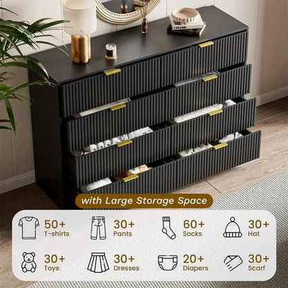 55" Wide Dresser Bedroom, Fluted 8-Drawer Double Dresser with Gold Handles, Modern Tall Chest of Drawers for Bedroom, Dressers