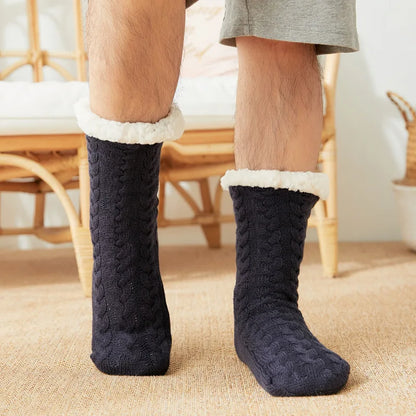 Thermal Socks Mens Winter warm Home Soft Male Cotton Thickened Plus Velvet Sleeping Anti Skid Grip Short Floor Slipper Sock