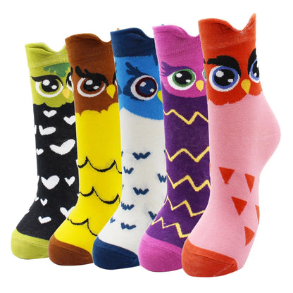 5 Pairs New Fashion Colorful Harajuku Korean Kawaii Cute Women Socks Cat Dog Owl Stripe Avocado Girl Cotton Cartoon Socks