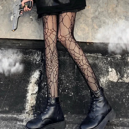 Kawaii Gothic Hollow Out Pantyhose Lolita Bow Knot Fishnet Stockings Women Spicy Girl Black White Sexy Thin Ins Tide Lace Tights