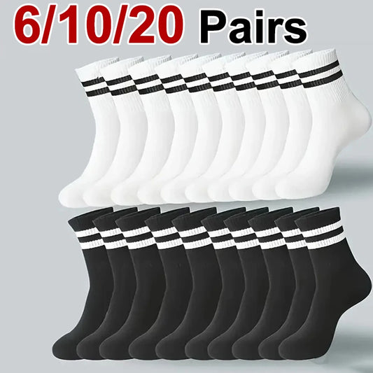 6/10/20 Pairs Men Women Striped Socks Fashion Color Soft Comfortable Sweat Absorbing Breathable Lovers Sports Style Casual Socks
