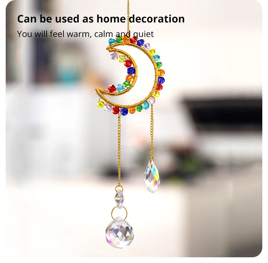 1 Piece Rainbow Made Crystal Suncatcher, Raw Stone Moon Home Decor for Garden Bedroom Balcony Pendant