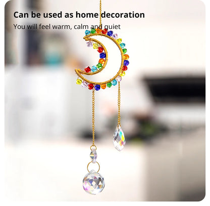 1 Piece Rainbow Made Crystal Suncatcher, Raw Stone Moon Home Decor for Garden Bedroom Balcony Pendant