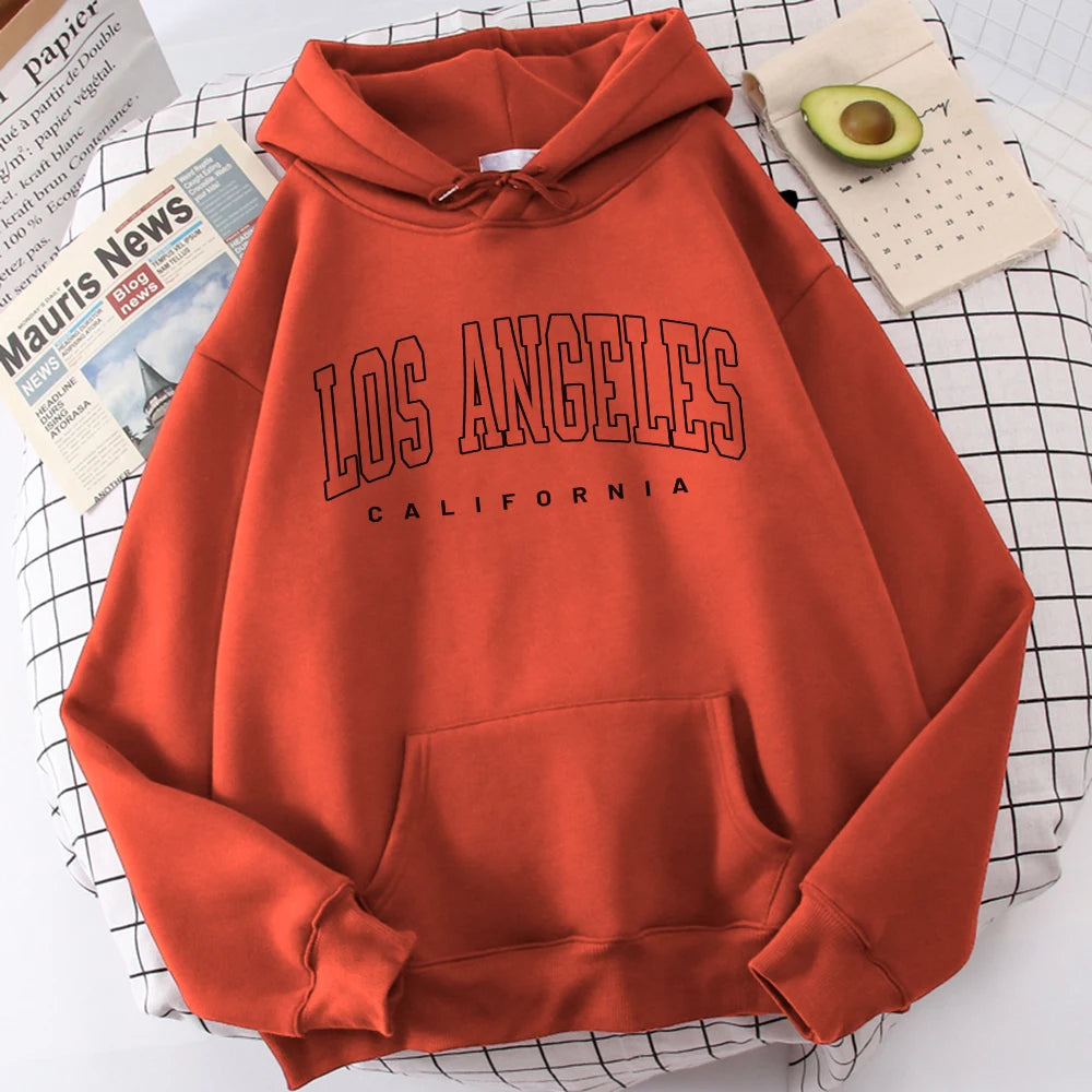 Women's Hoodies Los Angeles California Letter Printing Pocket Hoodie Casual Oversize Long Sleeve Clothes New In sweatshirts