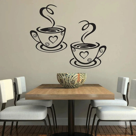Mural Beautiful Design Decal Kitchen Restaurant Cafe Tea Wall Stickers Art Vinyl Coffee Cups Stickers  Decor (Size: One Size)