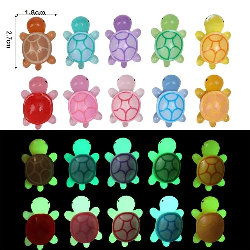50 Pcs Cute Mini Luminous Turtle Ornaments Glowing in The Dark Miniatures Turtle Micro Landscape Kids Toys Home Decor Gift