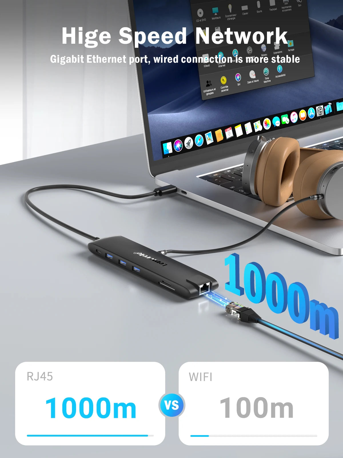 Lemorele 4K USB Hub USB C to Dual HDMI VGA Gigabit Docking Station USB 3.0 VGA Adapter SD Card Readers  for Windows MacBook Air