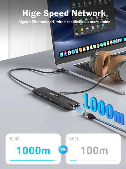 Lemorele 4K USB Hub USB C to Dual HDMI VGA Gigabit Docking Station USB 3.0 VGA Adapter SD Card Readers  for Windows MacBook Air
