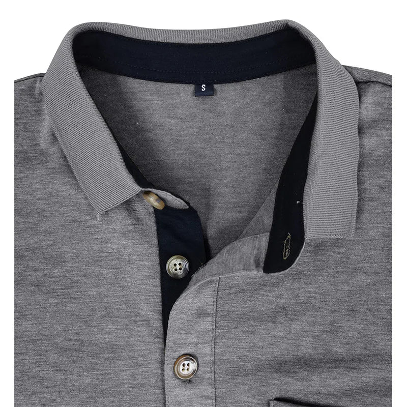 Spring Trend Men's Long Sleeve Casual Tshirt Solid Lapel Button Up Pullover Tops Autumn Turn Down Collar Bottoming Polo Shirt
