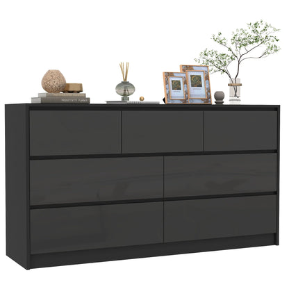 7 Drawer Dresser for Bedroom, 55'' Modern Chest of Drawers for Closet, Wide Drawer Organizer Cabinet for Living Room White/Black