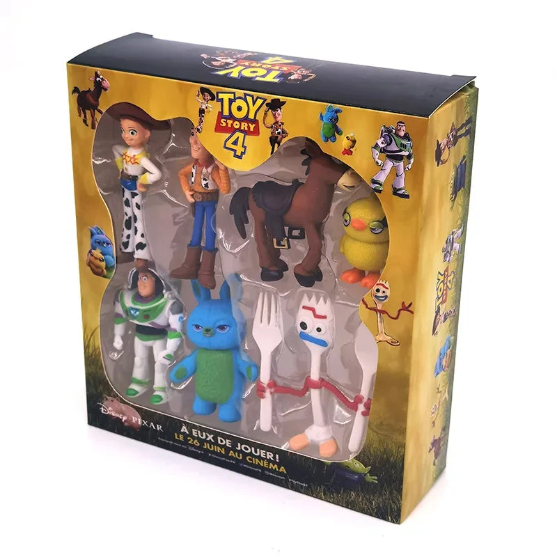 Disney 7PCS Toy Story 4 Action Figures Toys Woody Jessie Buzz Lightyear Forky Pig Bear Figura Model Doll Figurine Kids Boy Gifts
