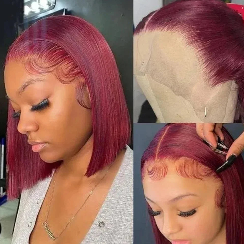 613 Blonde Short Bob Wig Transparent Lace Front Human Hair Wigs Straight 13X4 Burgundy 99j Brown Colored Cut Lace Frontal Wig