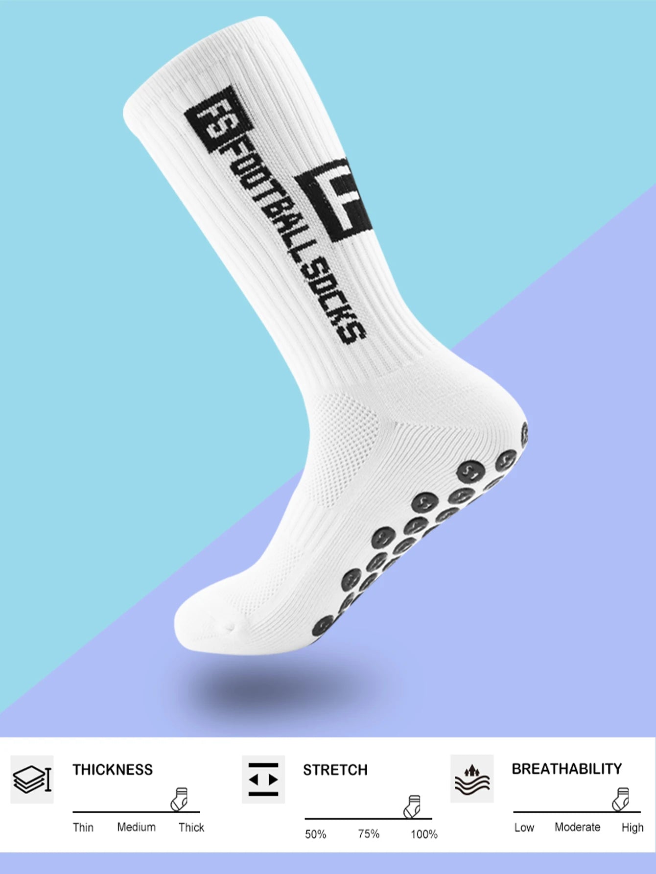 4 Pairs Men's Soccer Socks with Grip, Non Slip Anti Slip Athletic Socks with Cushion Pads for Football/Basketball/Hockey