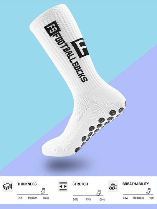 4 Pairs Men's Soccer Socks with Grip, Non Slip Anti Slip Athletic Socks with Cushion Pads for Football/Basketball/Hockey