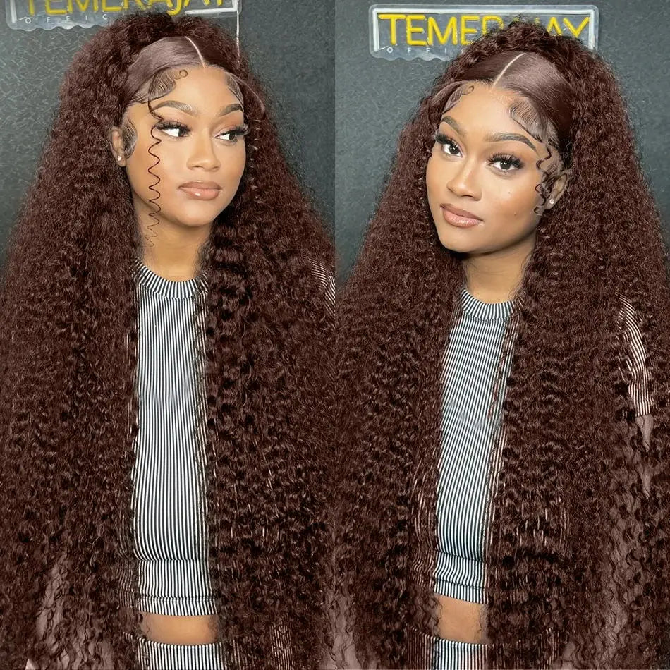 200% Chocolate Brown Deep Wave Human Hair Wig 30 34Inch Transparent Lace Frontal Wigs For Women 13x6 Lace Front Water Curly Wigs