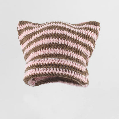 New Japanese Streetwear Harajuku Beanie Little Devil Striped Knitted Hat Women Girls Autumn Winter Cute Cat Ears Cap