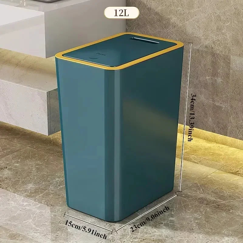 10L/12L Nordic Trash Can with One-Touch Lid Bin Deodorant Waterproof Dustbin Large Capacity Slim Toilet Gold Garbage Can