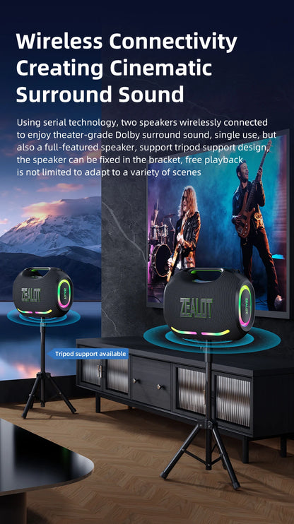 ZEALOT-ZE01 120W Big Power Wireless TWS Subwoofer Bluetooth Speaker High Volume Waterproof Portable Mobile Power HIFI Sound Qual