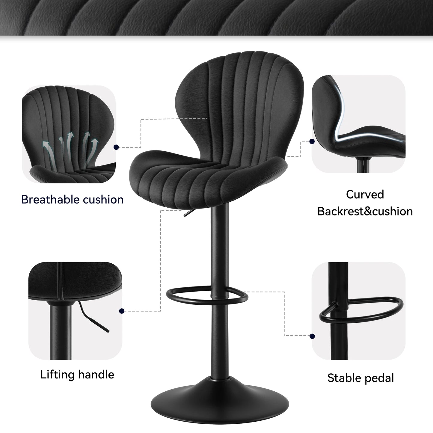 Living Room Chairs  2 Pcs Set Dining Chair Backrest Bar Stools Luxury Modern Soft Bag Stool Adjustable Height Rotating Kitchen Home Furniture