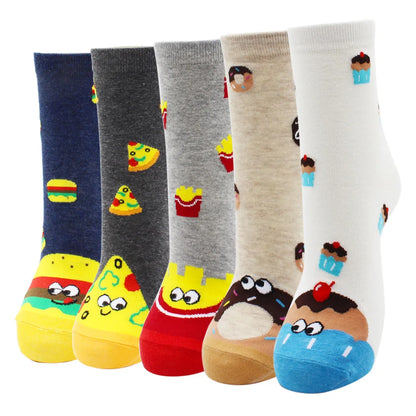 5 Pairs New Fashion Colorful Harajuku Korean Kawaii Cute Women Socks Cat Dog Owl Stripe Avocado Girl Cotton Cartoon Socks