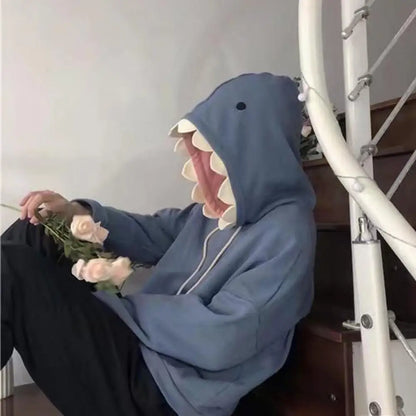 Autumn Winter New Funny Shark Patchwork Hoodies Men and Women Kawaii Sweatshirt Fashion Casual Pullover School Oversized Clothes